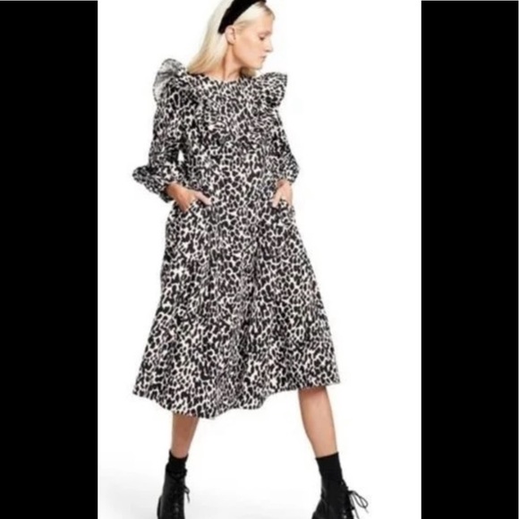 Sandy Liang Dresses & Skirts - Sandy Liang x Target NWT Leopard Print Long Ruffle Sleeve Midi Animal Dress